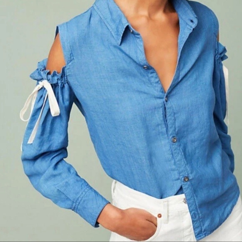 $168 RAILS Cold Shoulder Romy Blouse Chambray Women’s Button Down Size Medium